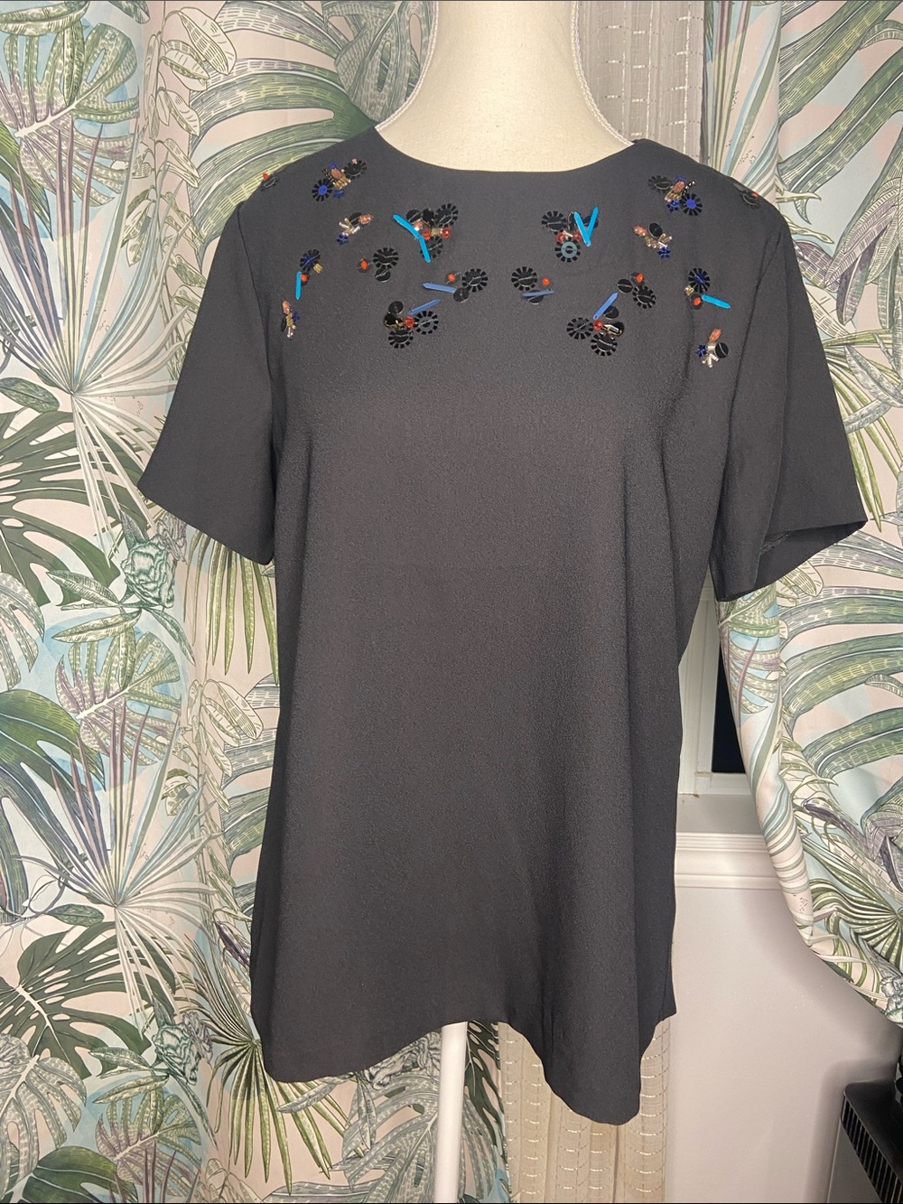 Banana Republic Black Short-Sleeve With Colourful Beading